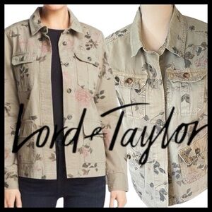 Design Lab (Lord & Taylor) Army Green/Floral Cotton Twill Utility Jacket (M)